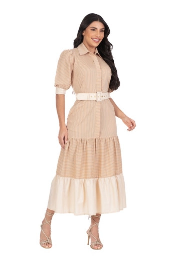 Vestido Nicole Em Tecido Plano Bege Hapuk Alto Verão 2024