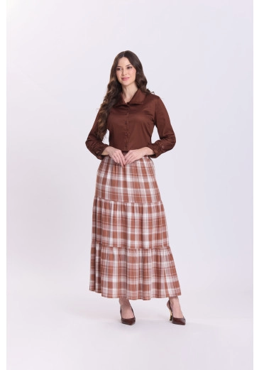Saia Celestiana Em Tecido Plano Xadrez Caramelo Hapuk Outono/Inverno 2026