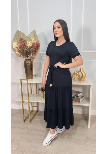 Vestido Na Malha Menegote Preto Mulher Morena Alto Verão 2025