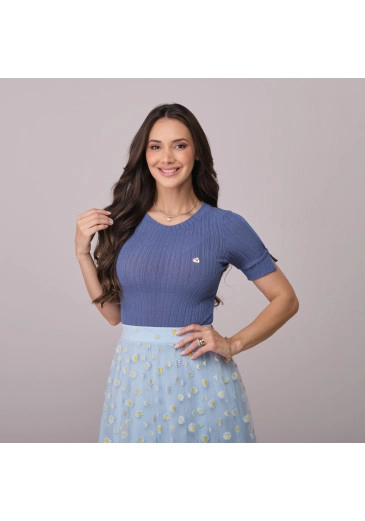 Blusa Iris Em  Malha Flow Rib Azul Tata Martello Primavera/Verão 2026