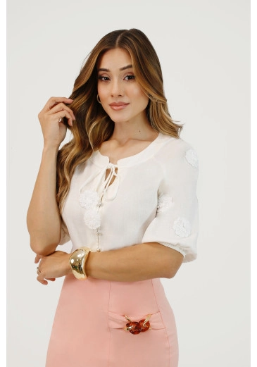 Blusa Tania Em Viscolinho Off White Nítido Primavera/Verão 2026