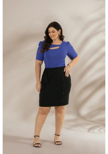 Saia Plus Size Preto confeccionada em Malha Lisa Hadaza Primavera/Verão 2024