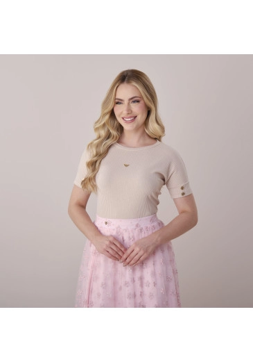 Blusa Cintia Em Malha Canelada Bege Tata Martello Primavera/Verão 2026