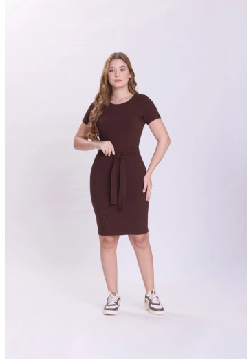 Vestido Madalena Em Malha Canelada Marrom Hapuk Outono/Inverno 2026