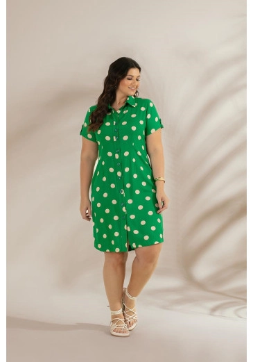 Chamise Plus Size Confeccionada Em Viscose Slub Poá Hadaza Primavera/Verão 2024
