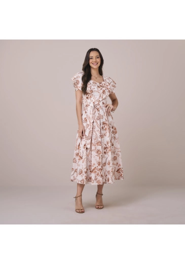 Vestido Suzana Em Algodão Santorini Estampado Laranja Tatá Martello Primavera/Verão 2026