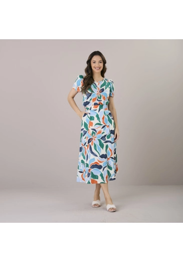 Conjunto Valentina Em Viscose Rayon Estampado Azul Tatá Martello Alto Verão 2025
