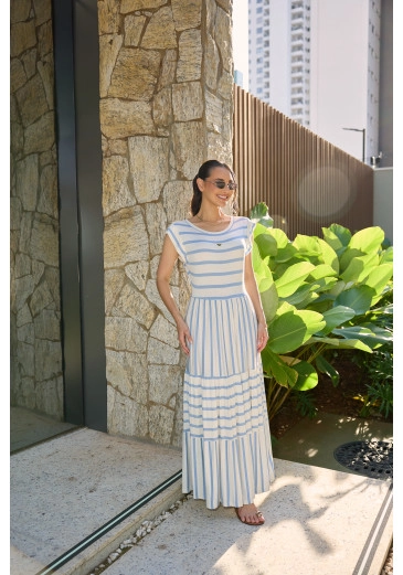 Vestido Brenda Em Malha Listrada Azul Tata Martello Outono/Inverno 2026