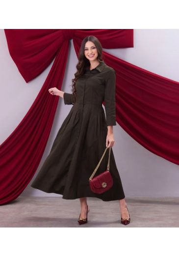 Vestido Cristiane Em Tecido Plano Verde Hapuk  Outono/Inverno 2026