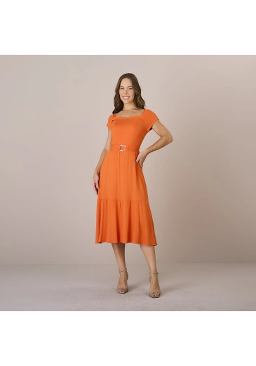 Vestido Talicia Em Viscose Slub Com Elastano Laranja Tatá Martello Alto Verão 2025