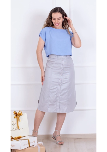 Conjunto Valquíria Com Cropped Em Crepe Dunna Com Elastano Manga Japonesa Azul Puro Sharmy Alto Verão 2025