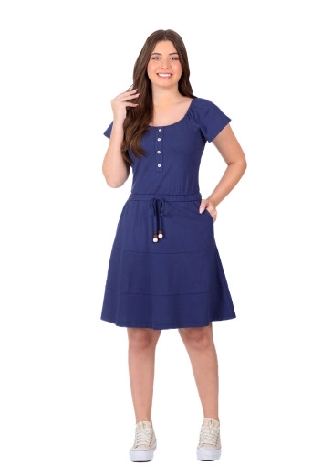 Vestido Cecília Em Malha Piquet Azul Marinho Hapuk Primavera/Verão 2026