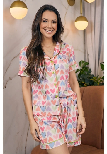 Pijama Emily Conjunto Sedinha Estampa Exclusiva Corações Tata Martello Alto Verão 2023