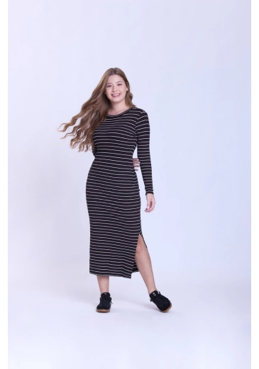 Vestido Lara Em Malha Canelada Preto Hapuk  Outono/Inverno 2026