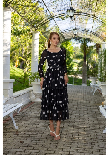 Vestido Mariany Em Tule De Bolinha Preto Jany Pim Outono/Inverno 2026