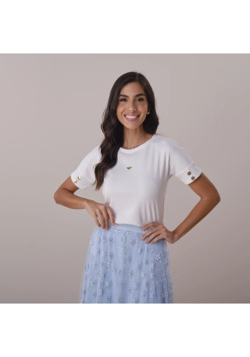 Blusa Cintia Em Malha Canelada Branca Tata Martello Primavera/Verão 2026
