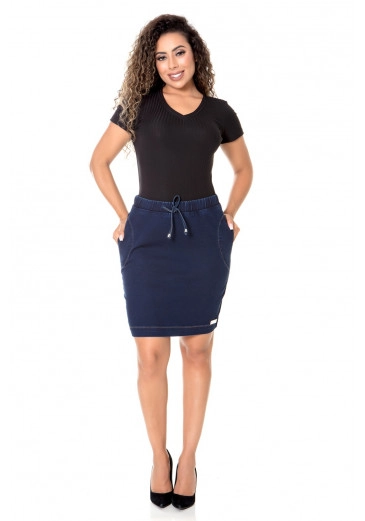 Saia Malha Jeans Com Bolso Embutido Mulher Morena Outono/Inverno 2022