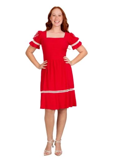 Vestido Abigail Em Tecido Plano Vermelho Hapuk Outono/Inverno 2024