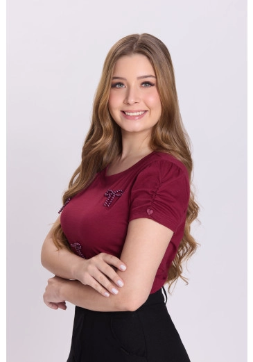 Blusa Gisele Em Malha De Algodão Sustentável Bordô Hapuk Outono/Inverno 2026