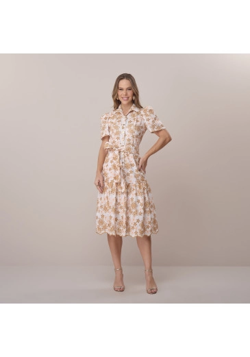 Vestido Mara Em Linho Bordado Amarelo Tata Martello Primavera/Verão 2026