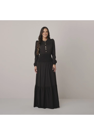 Vestido Maria Em Crepe Gloss Preto Tata Martello Outono/Inverno 2026