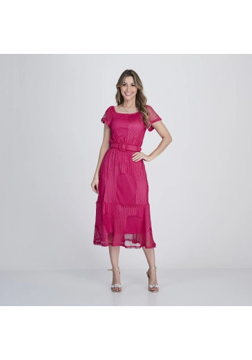 Vestido Mel Em Malha Rendada Pink Tata Martello Alto Verão 2024