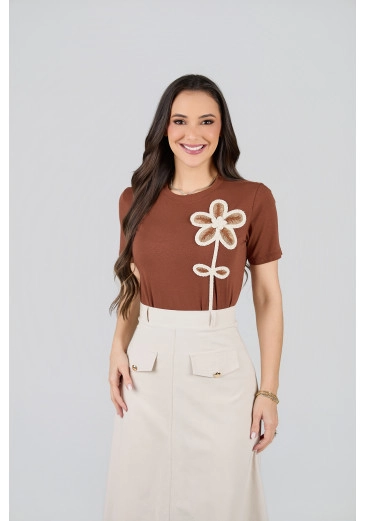 Blusa Millena Em Malha Marrrom Tata Martello Primavera/Verão 2027