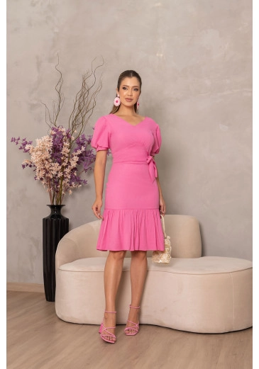 Vestido Em Cambraia Mista Com Laço E Manga Bufante Luciana Pais Primavera/Verão 2025