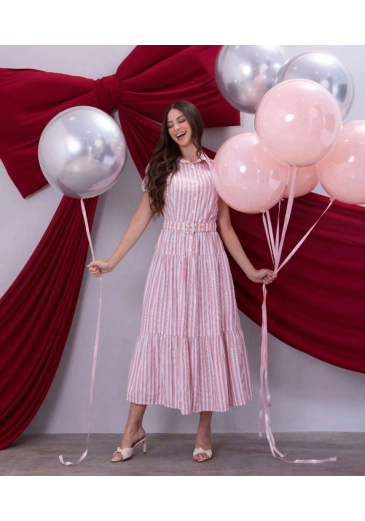 Vestido Paula Em Tecido Plano Listrado Rosa Hapuk  Outono/Inverno 2026