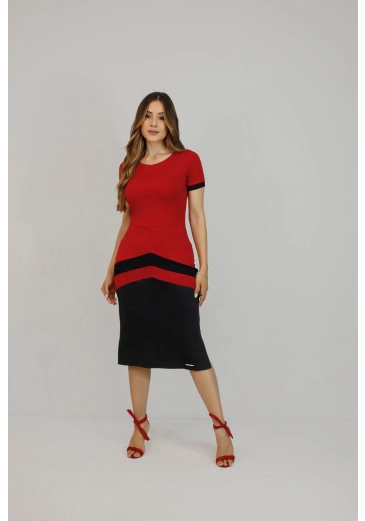 Vestido Roseli Em Malha Duas Cores Vermelho Nítido Alto Verão 2025