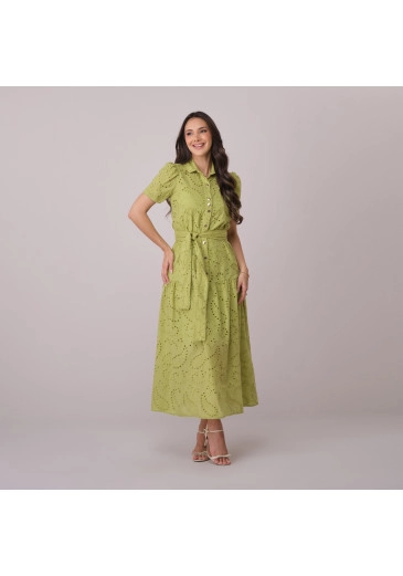Vestido Juliete Em Algodão Bordado Verde Tata Martello Primavera/Verão 2026
