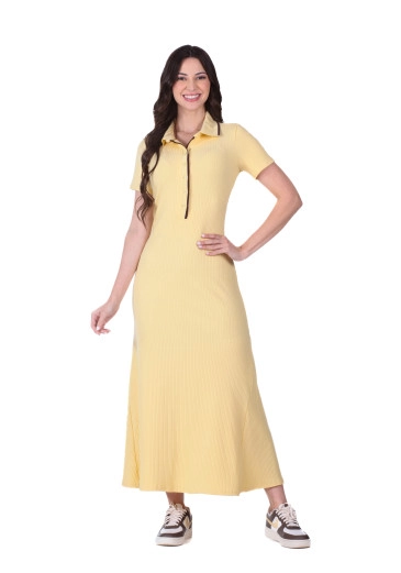 Vestido Carolina Em Malha Canelada Amarelo Hapuk Primavera/Verão 2026