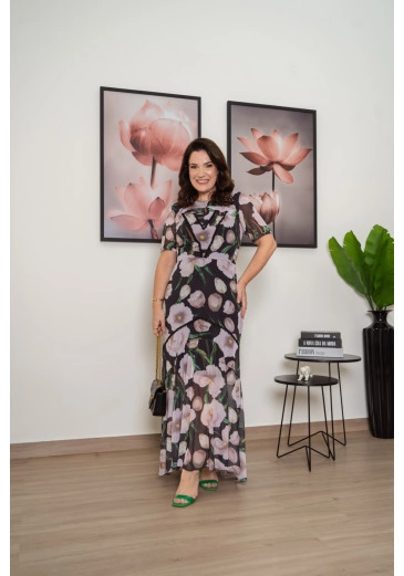 Vestido Longo Em Tule Estampa Exclusiva Luciana Pais Primavera/Verão 2025