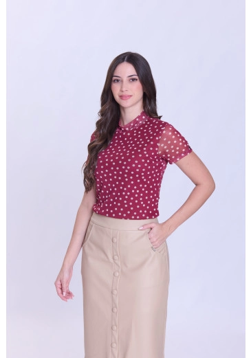 Blusa Aparecida Em Malha Tule Estampada Bordô Hapuk Outono/Inverno 2026