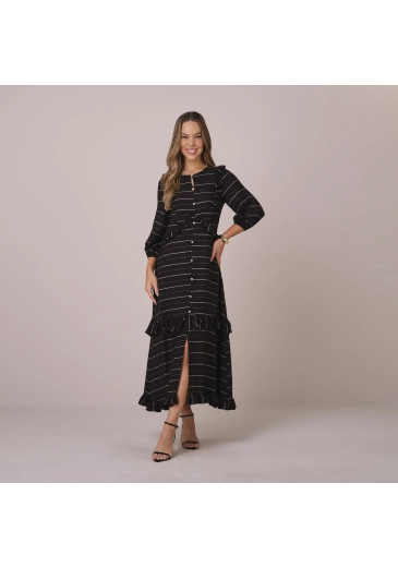 Vestido Suzi Em Rayon Stripe Preto Tatá Martello  Primavera/Verão 2026