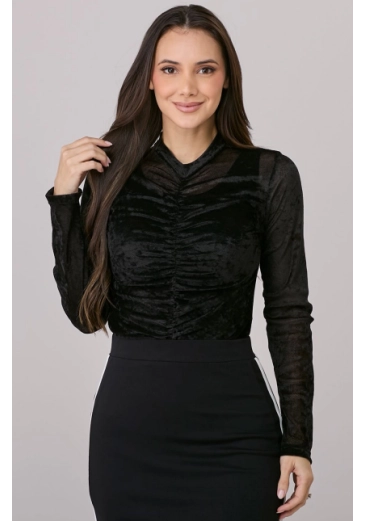 Blusa Kessia Em Tule De Veludo Preta Tata Martello Outono/Inverno 2026