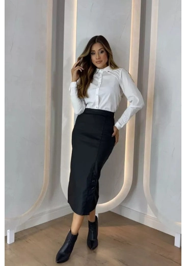 Saia Adele Em Jeans Resinado Preto Plus Nitido Outono/Inverno 2026