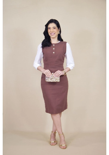 Vestido Midi Em Tweed Marrom Hadaza Outono/Inverno 2026