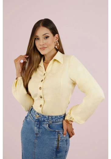 Camisa Helen Em Tecido Cora De Viscose Com Linho Amarelo Nitido Outono/Inverno 2026