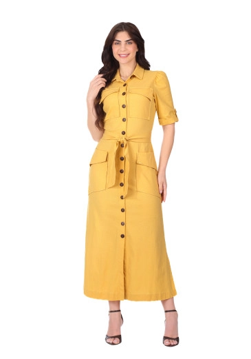 Chemise Pamela Em Viscose E Linho Amarelo Hapuk Primavera/Verão 2026