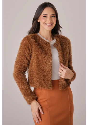 Casaco Clara Em Pelinho Caramelo Tata Martello Outono/Inverno 2025