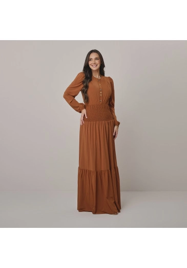 Vestido Maria Em Crepe Gloss Caramelo Tata Martello Outono/Inverno 2026