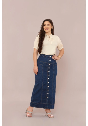 Saia Com Elastano Jeans Escuro Maria Amore Outono/Inverno 2025