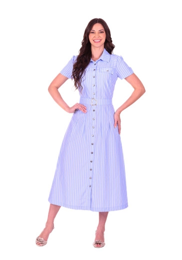  Vestido Lia EmTecido Plano Listrado Azul Hapuk Primavera/Verão 2026