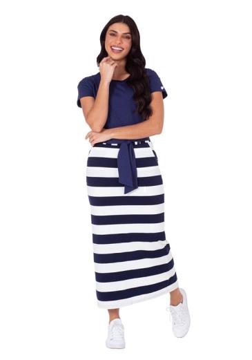 Conjunto Astrid Longo em Malha Listrada Azul Marinho Hapuk Primavera/Verão 2025