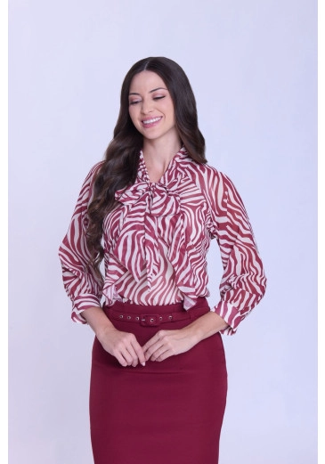 Blusa Rita Em Chiffon Estampado Bordô Hapuk Outono/Inverno 2026