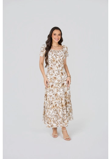 Vestido Talita Em Linho Estampado Marrom Tata Martello Primavera/Verão 2027